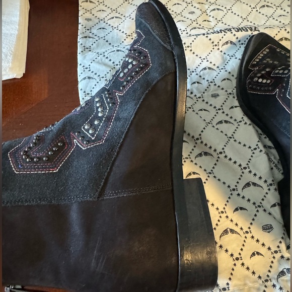 Zadig & Voltaire Women's Mods Neo Clous Embroidered Suede Western Booties Sz 40 - Picture 9 of 13